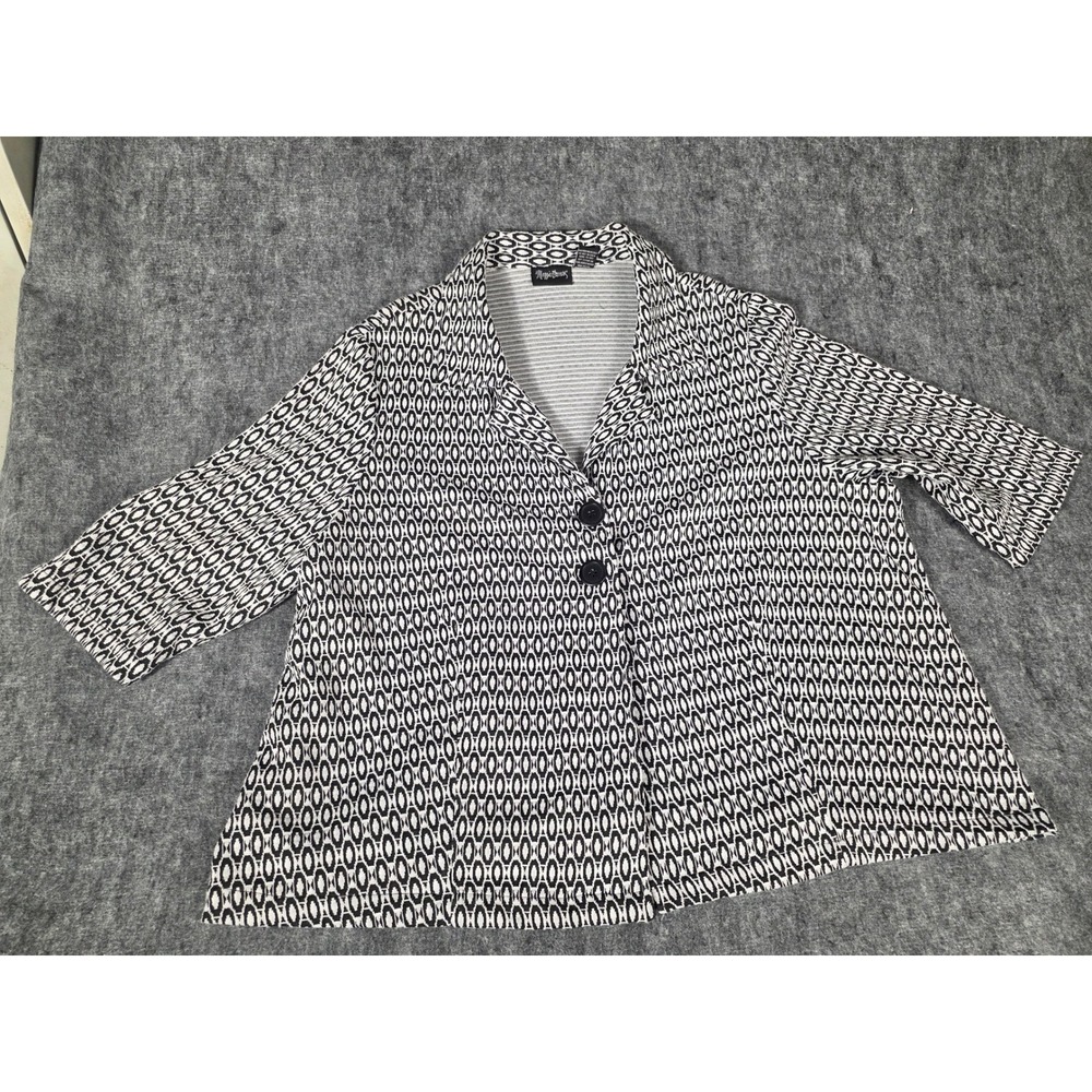 Maggie Barnes Womens 2X Black White Geometric Stretch Knit Blazer Cardigan